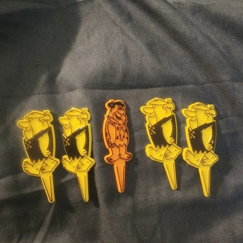 Lot Of 5 Vintage 1994 Flintstones Fred Barney Plastic Picks Cupcake Topper